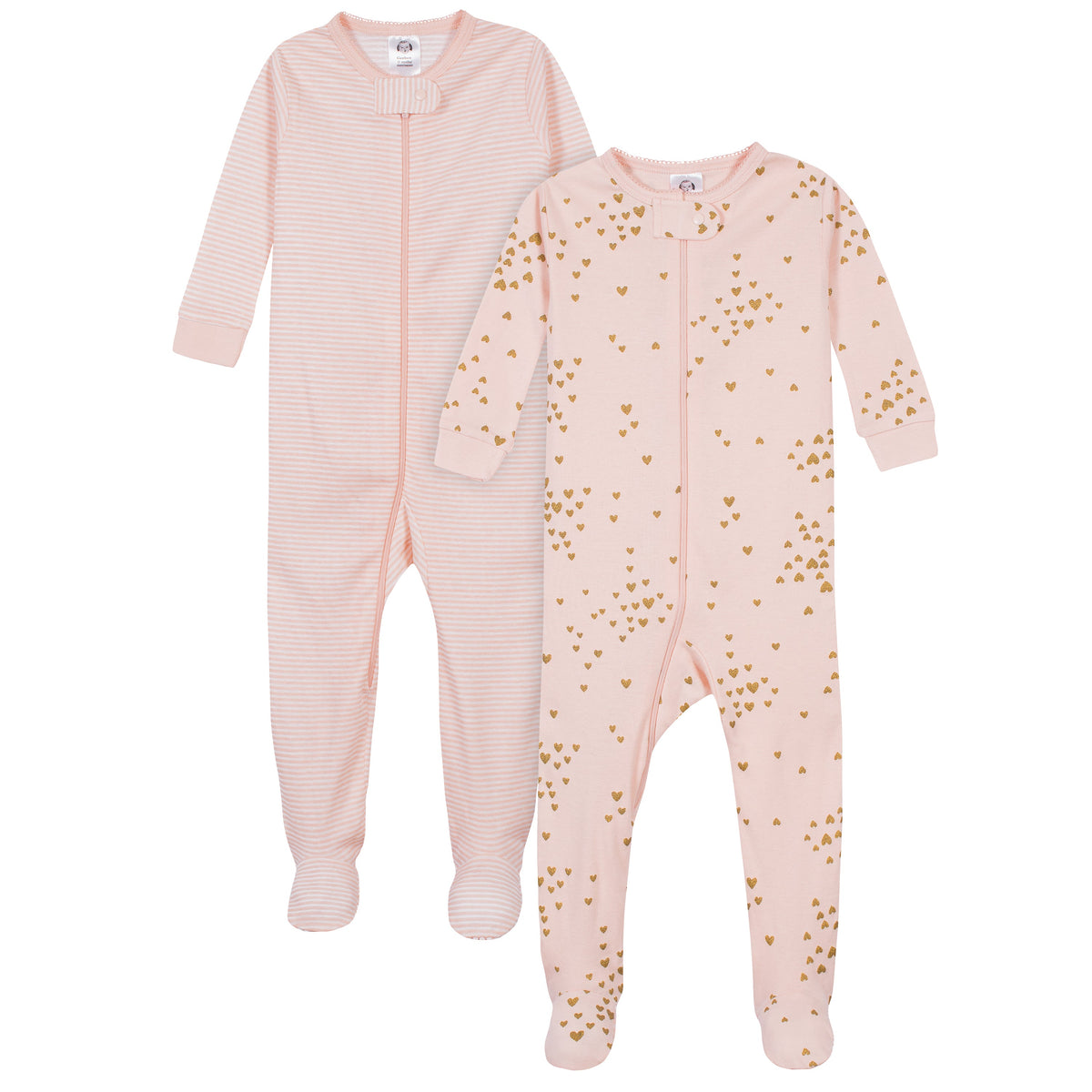 2-Pack Girls Love Snug Fit Footed Cotton Pajamas