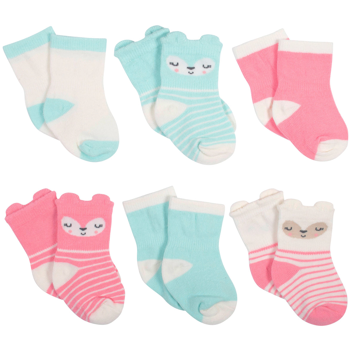 6-Pack Baby Girls Fox Jersey Crew Wiggle-Proof Socks