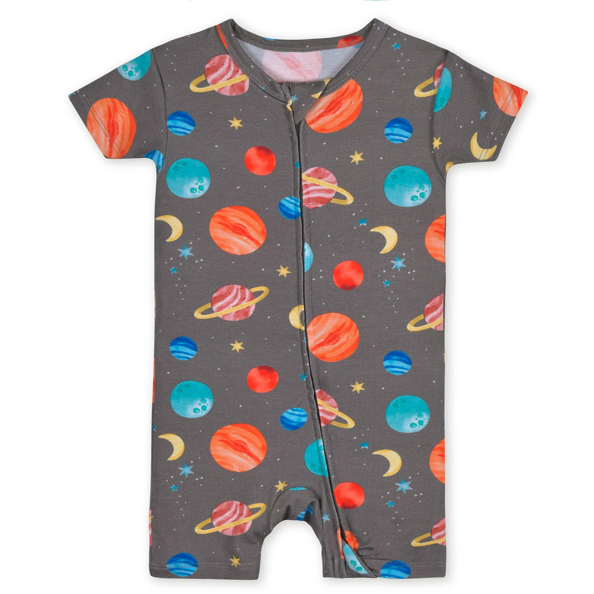 Baby Outer Space Buttery Soft Viscose Made from Eucalyptus Snug Fit Romper, view 2