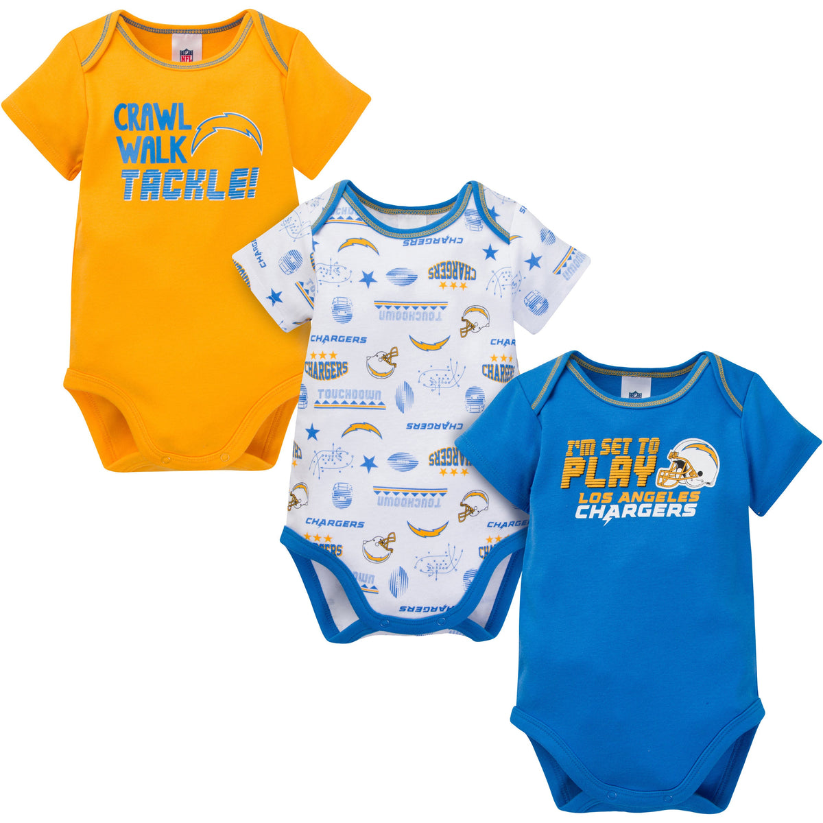 3-Pack Baby Boys Chargers Short Sleeve Bodysuits
