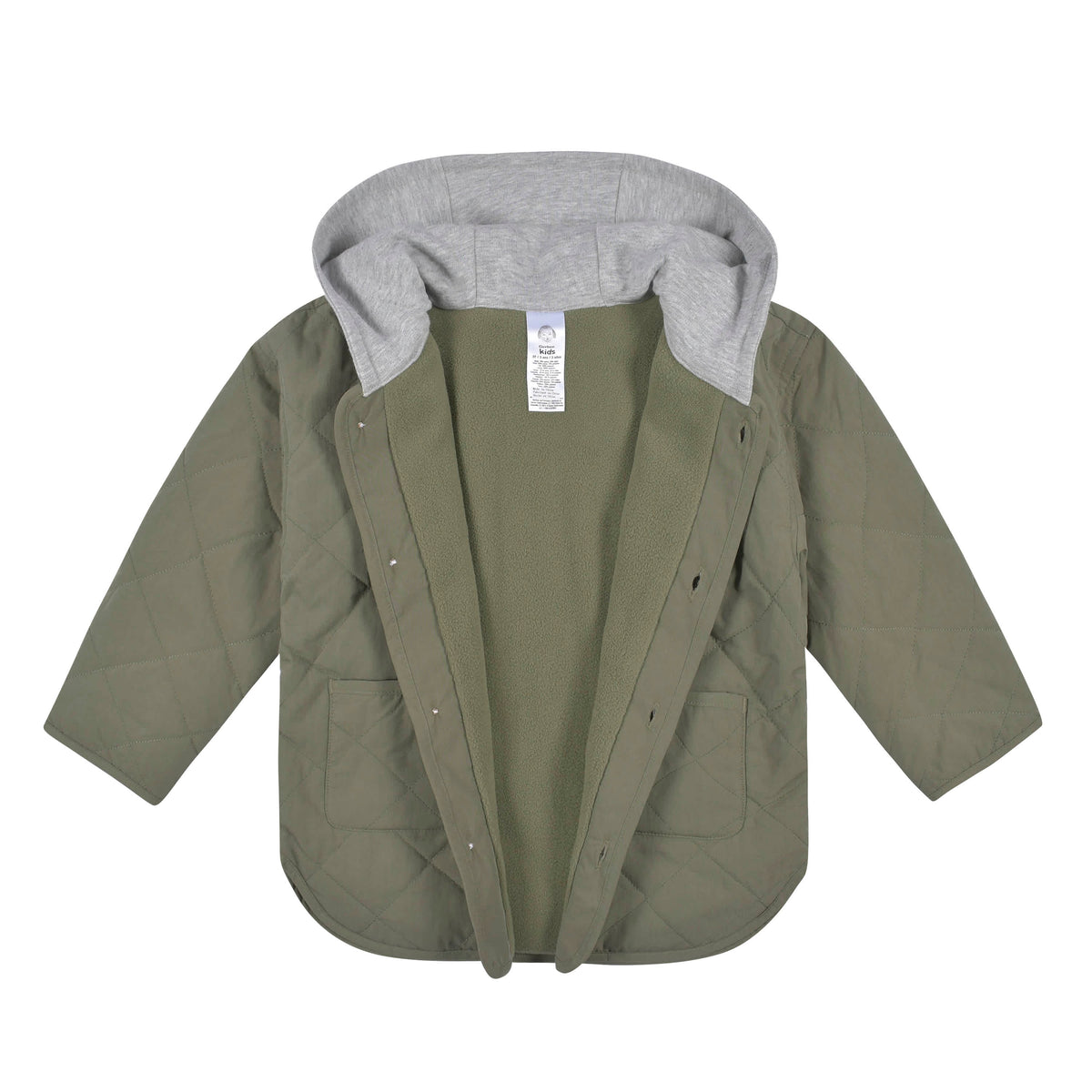 Infant & Toddler Boys Sage Green Quilted Hooded Jacket, view 3