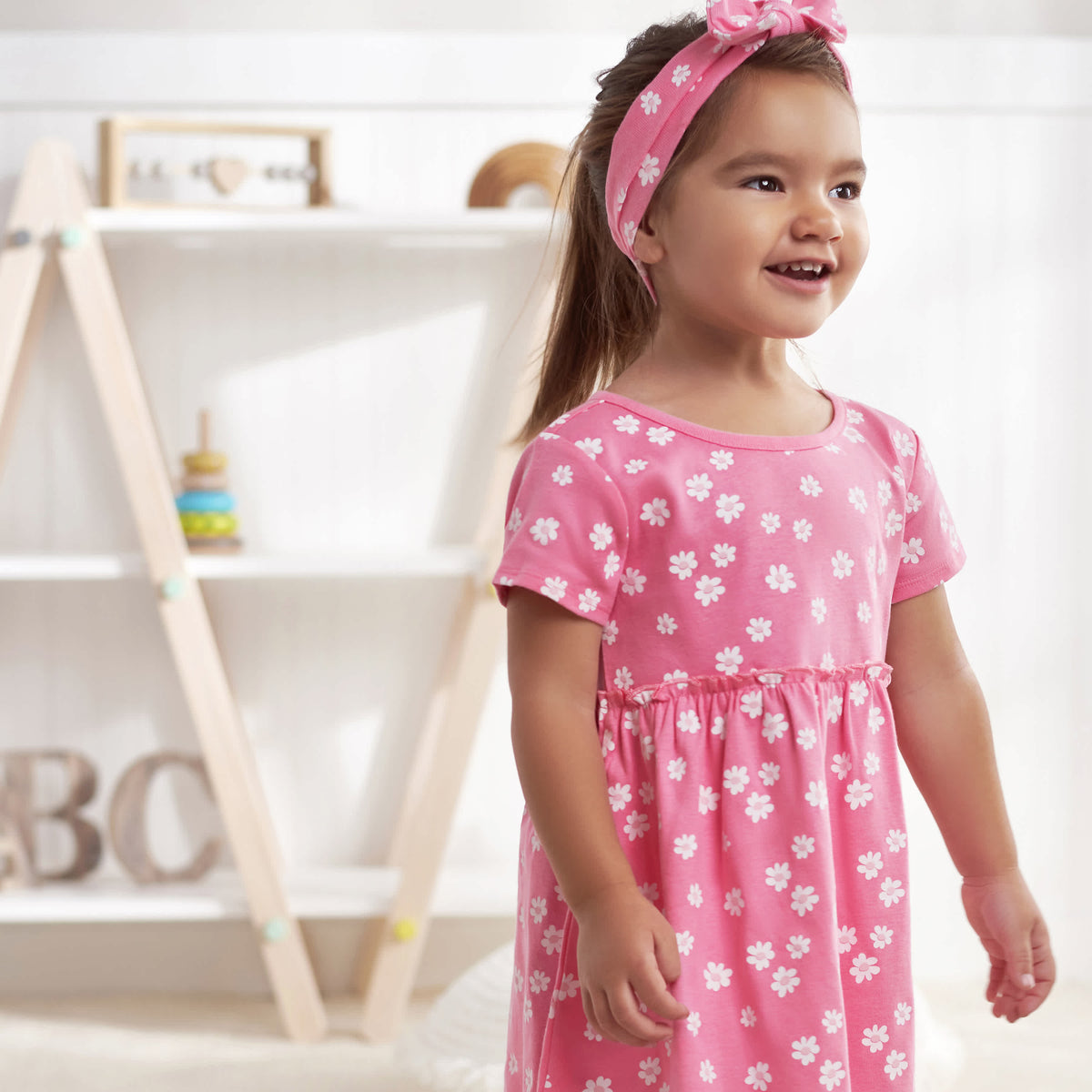 3-Piece Baby & Toddler Girls Summer Blossom Dress, Diaper Cover & Headband Set, view 2
