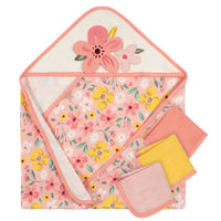 4-Pack Baby Girls Kitty Floral Hooded Towel and Washcloths