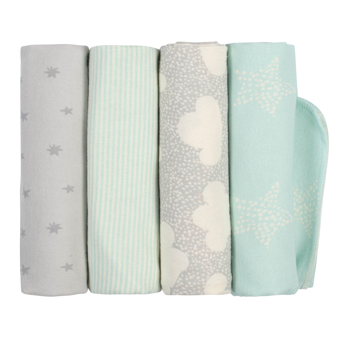 4-Pack Baby Neutral Giraffe Flannel Receiving Blankets