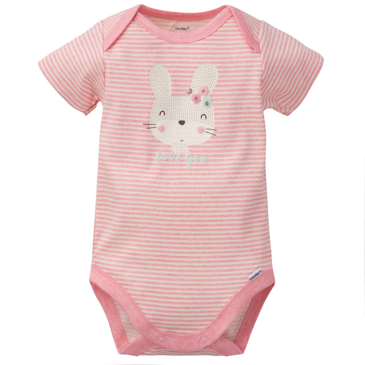 3-Pack Organic Baby Girls Floral Bunny Short Sleeve Onesies Brand Bodysuits, view 2