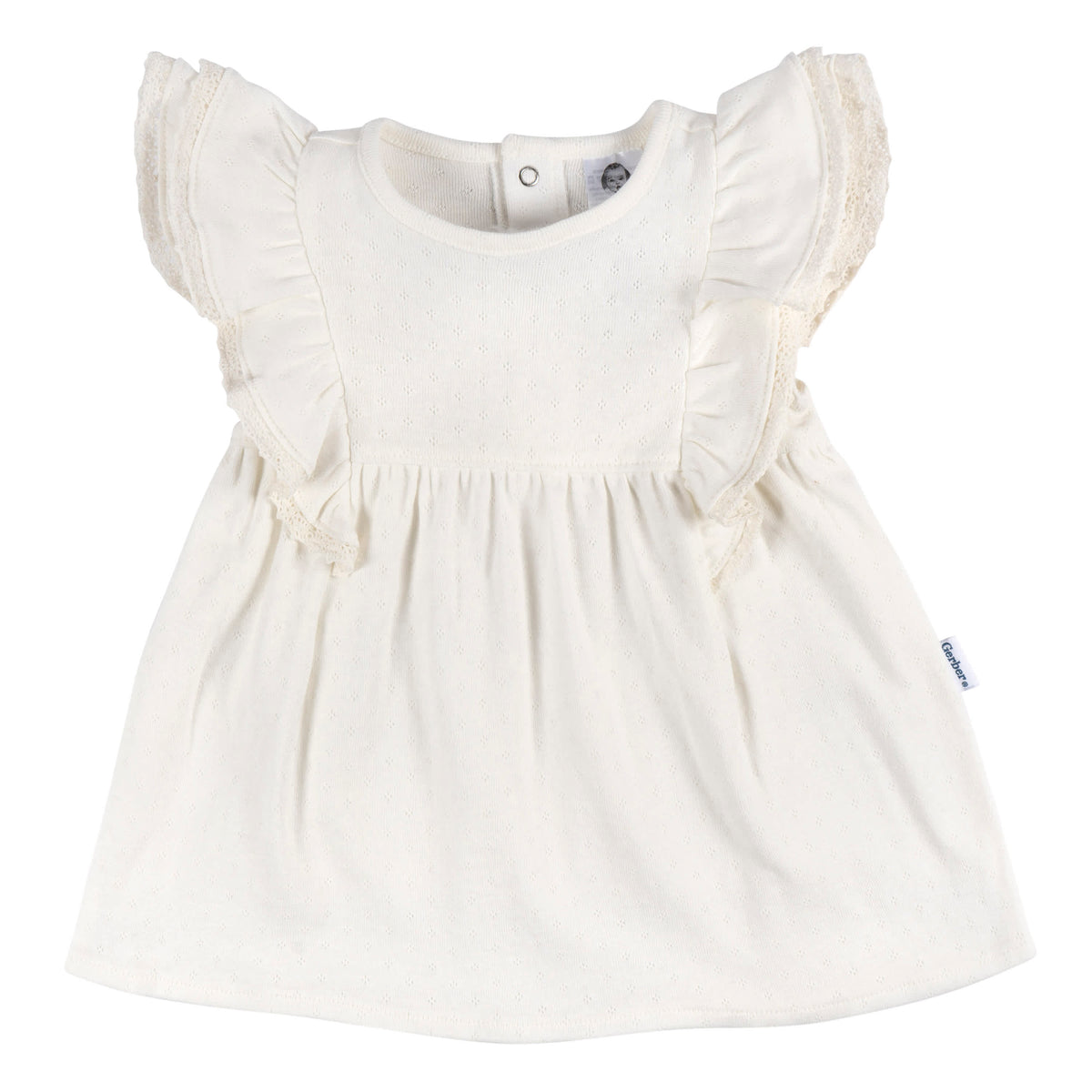 2-Piece Baby Girls Ivory Dress & Diaper Cover, view 3