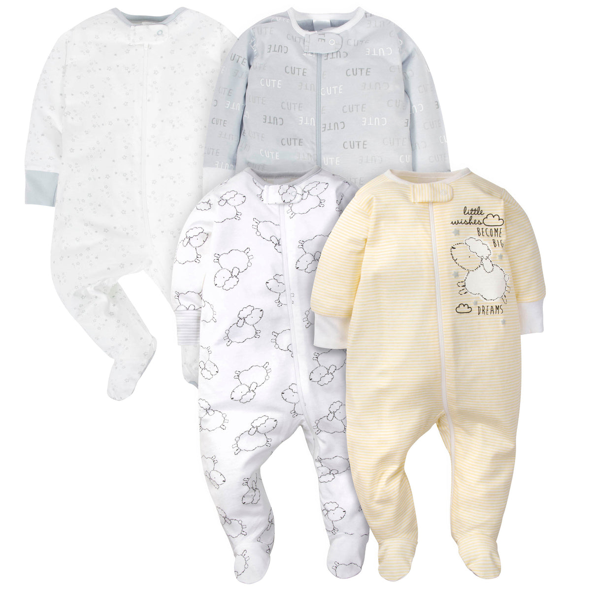4-Pack Baby Neutral Sheep Zip Front Sleep ‘n Plays