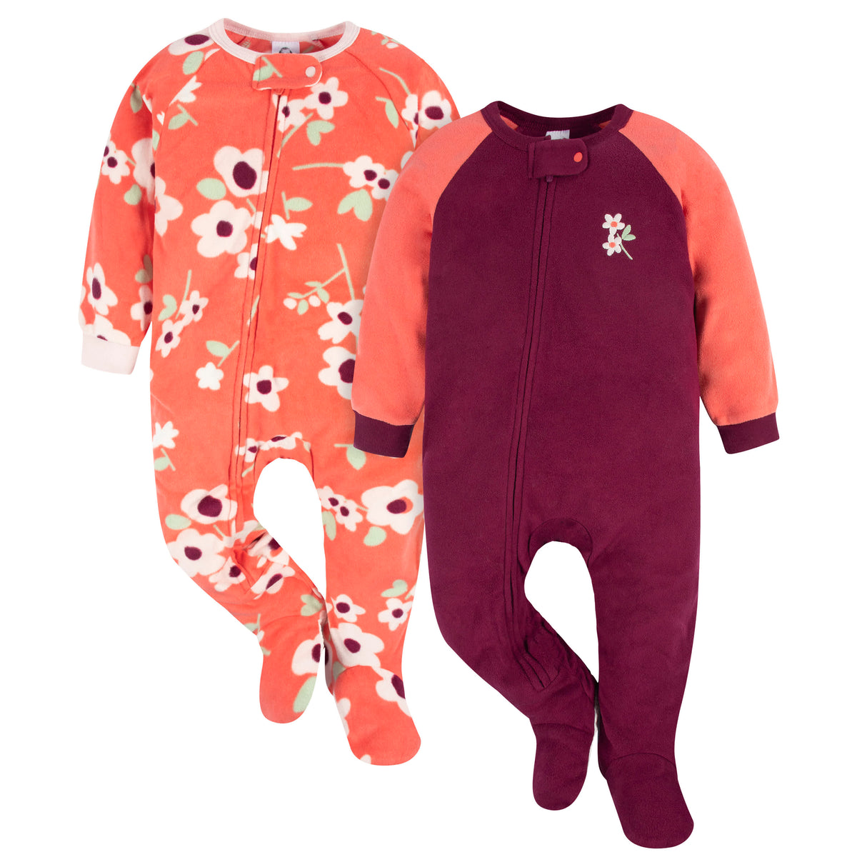 2-Pack Baby & Toddler Girls Flower Toss Fleece Sleepers