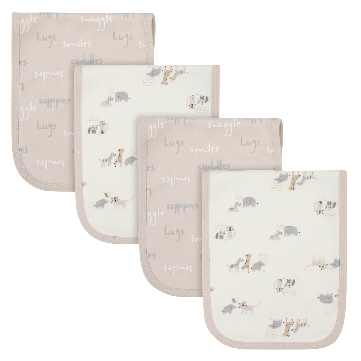 4-Pack Baby Neutral Safari Burp Cloths