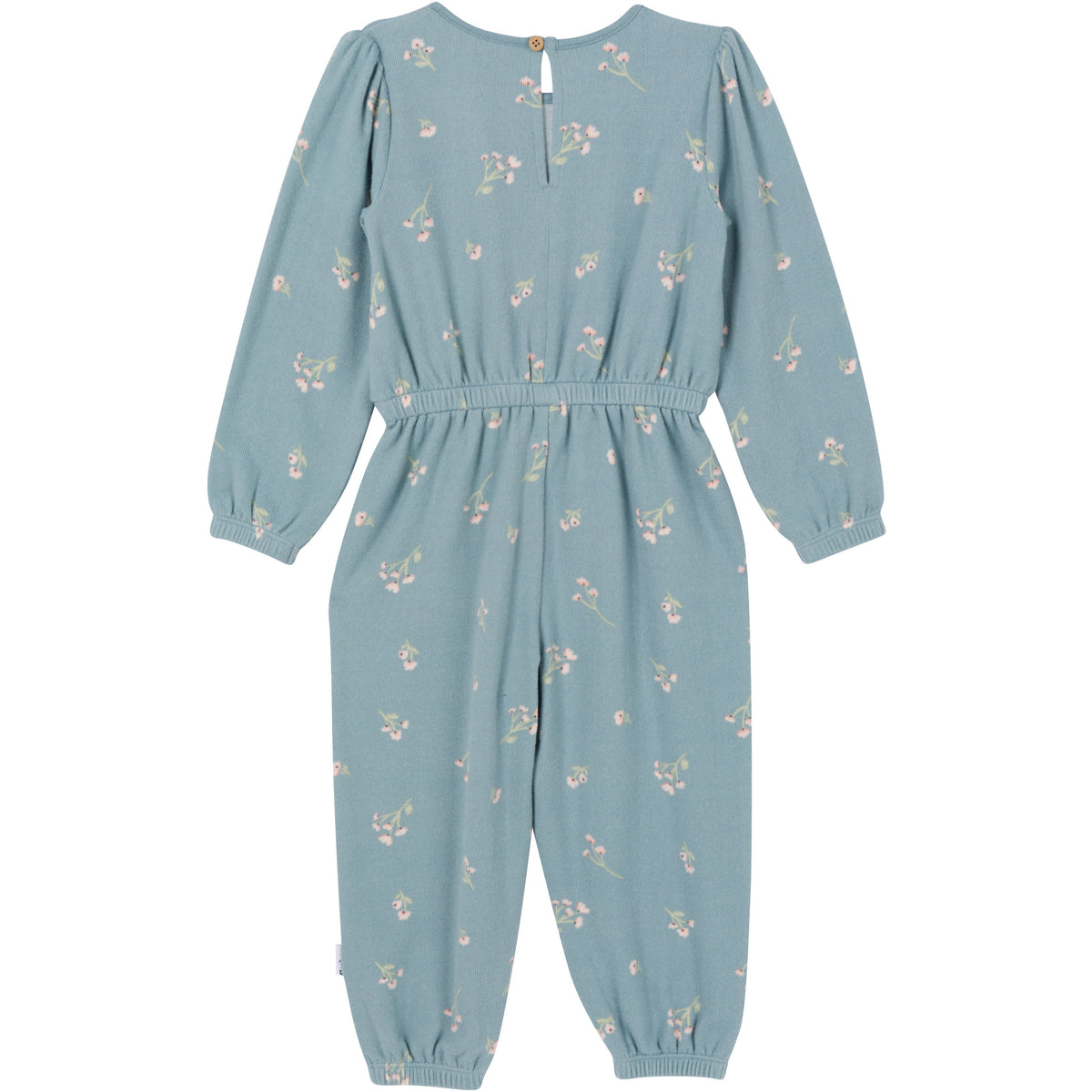 Toddler Girls Blue Floral Hacci Jumpsuit, view 2