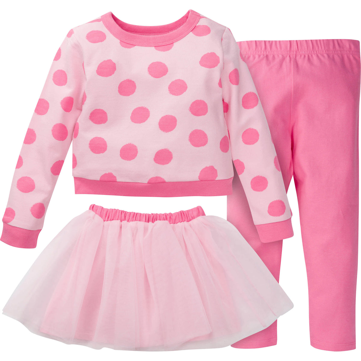 3-Piece Baby & Toddler Girls Dots French Terry Top, Tulle Tutu, & Legging Set