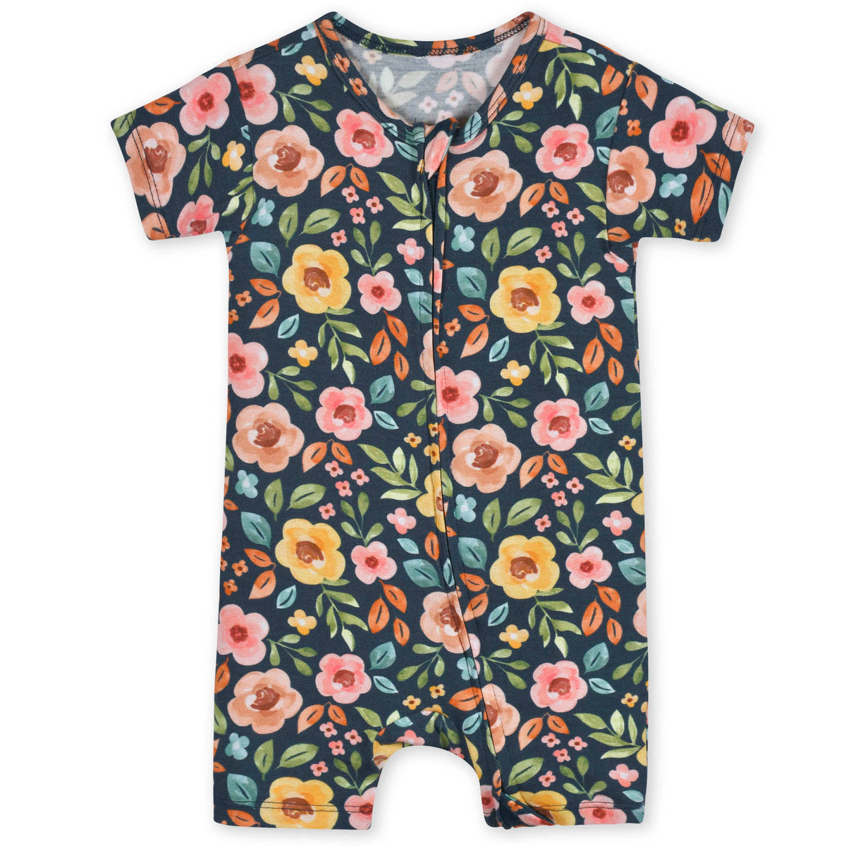 Baby Girls Midnight Floral Buttery Soft Viscose Made from Eucalyptus Snug Fit Romper, view 2