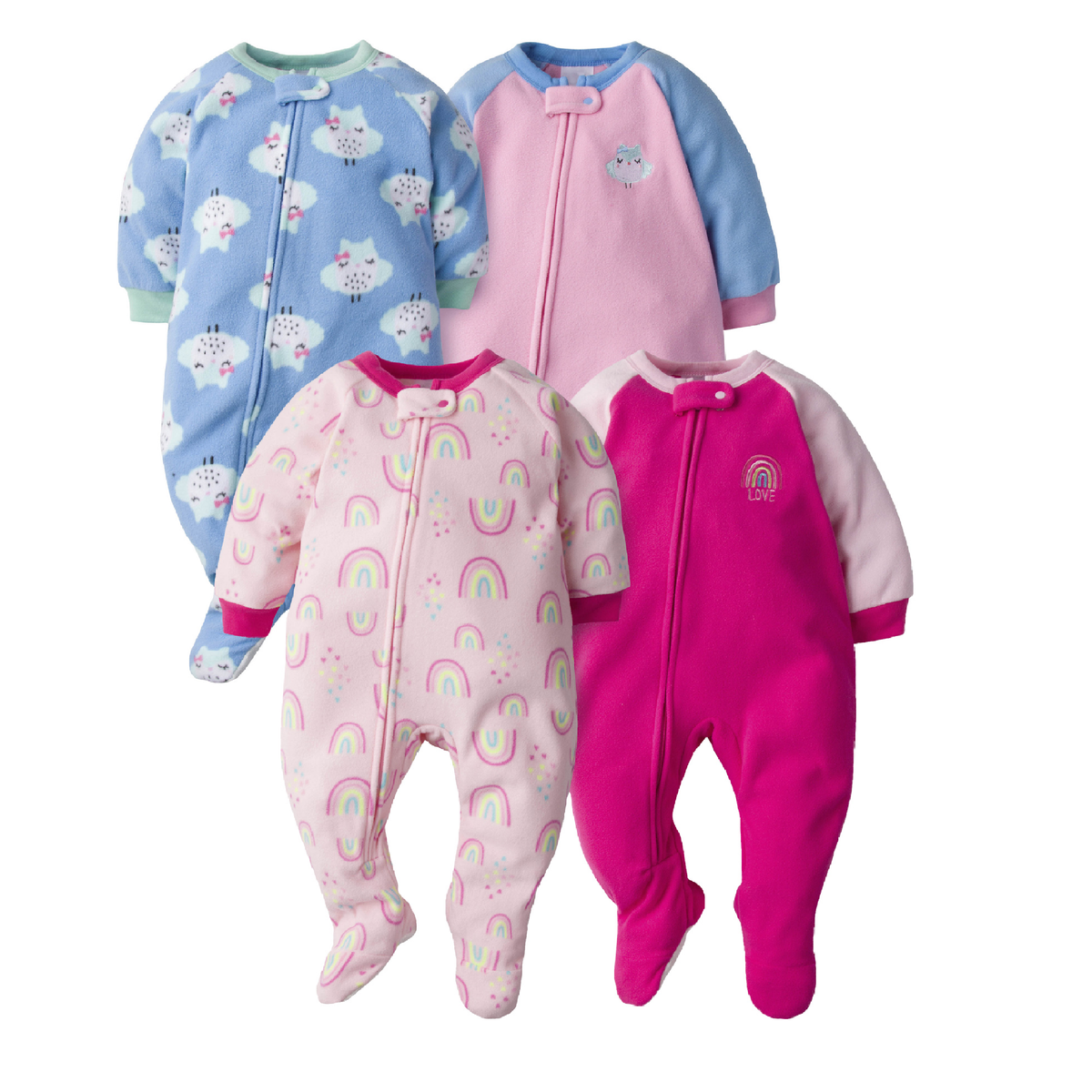 4-Pack Baby Girls Owl and Rainbow Blanket Sleepers