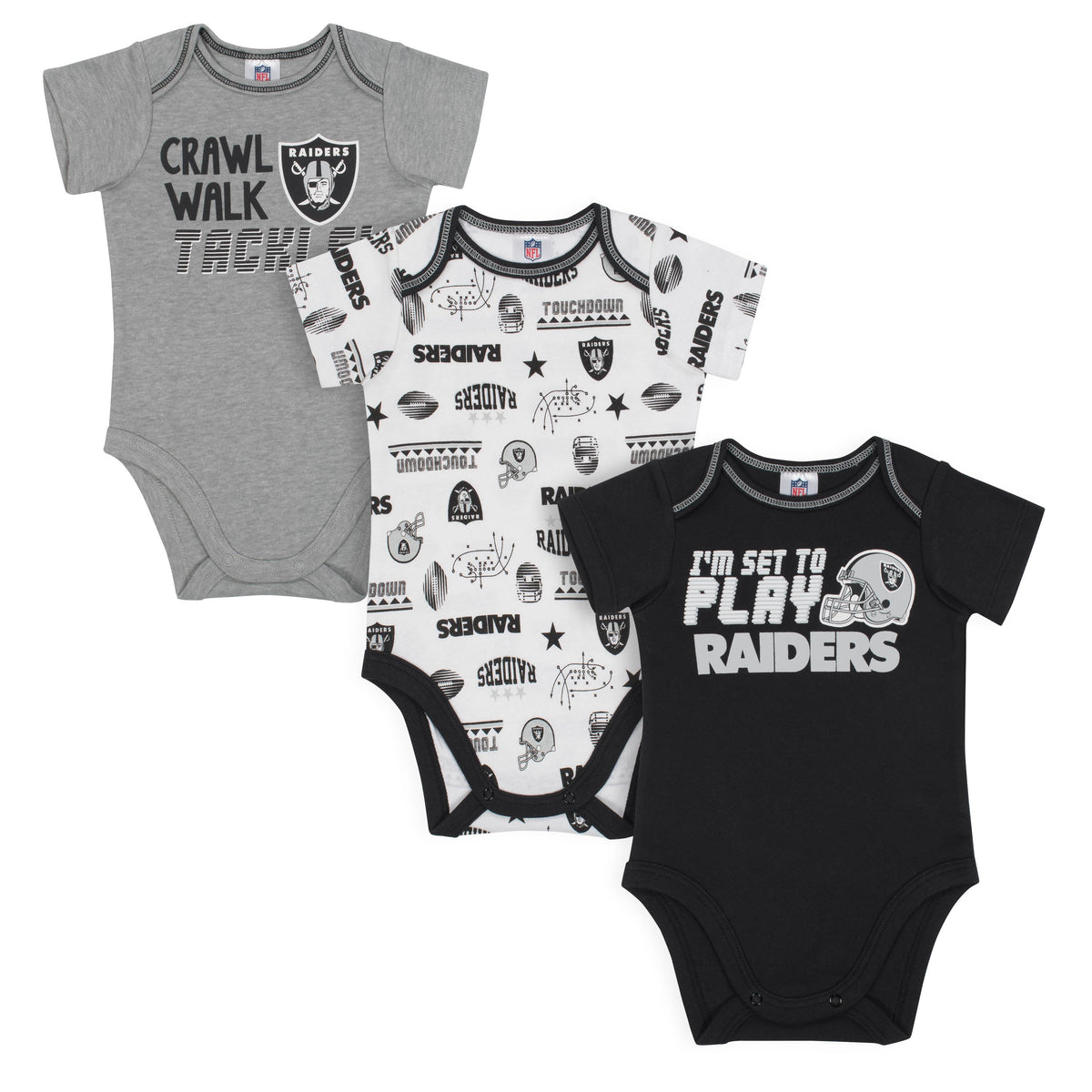 3-Pack Las Vegas Raiders Short Sleeve Bodysuits