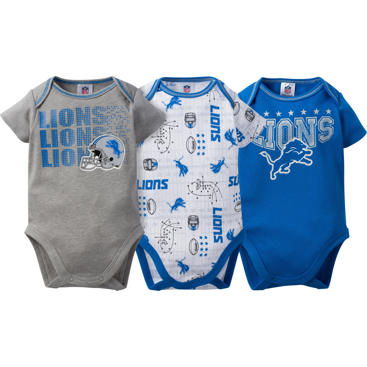NFL 3-Pack Baby Boys Lions Short Sleeve Bodysuits