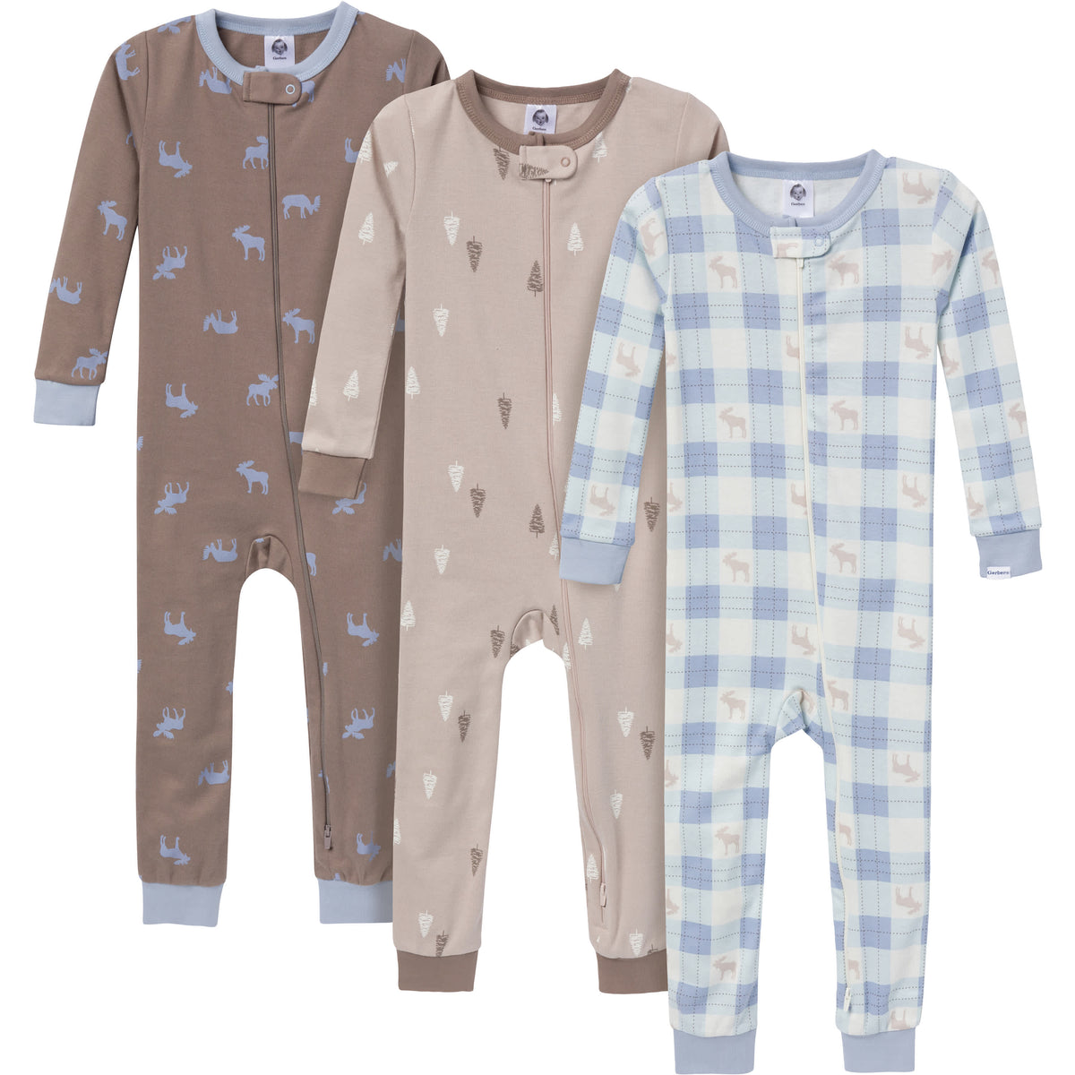 3-Pack Baby & Toddler Boys Moose & Trees Snug-Fitting Footless Pajamas