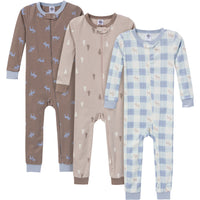 3-Pack Baby & Toddler Boys Moose & Trees Snug-Fitting Footless Pajamas