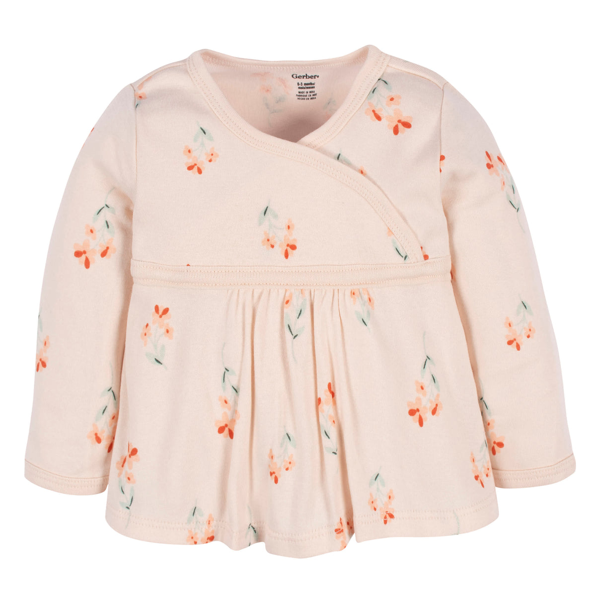 3-Piece Baby Girls Wildflower Long Sleeve Shirt, Footed Pant, & Cap Set, view 2