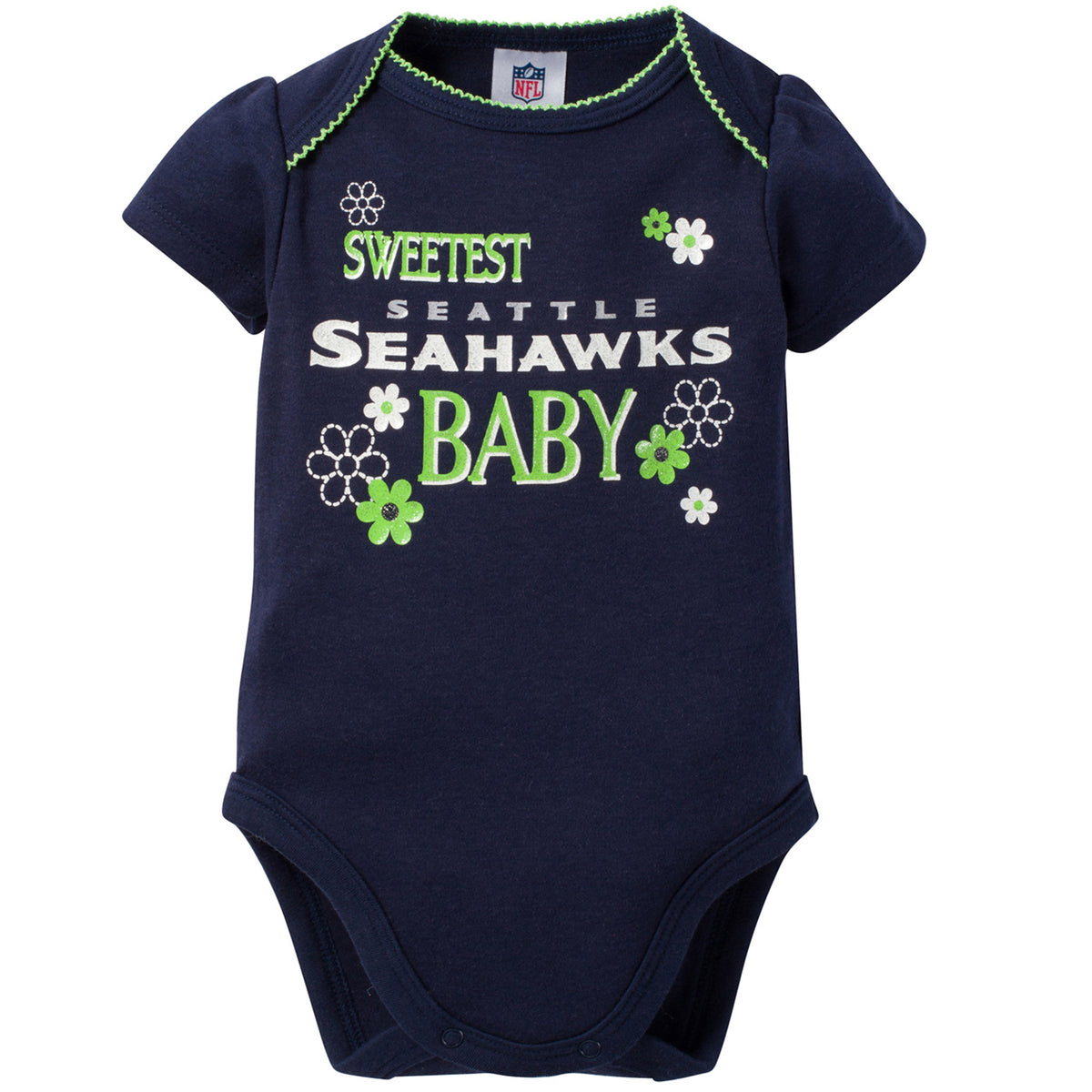 NFL 3-Pack Baby Girls Seahawks Short Sleeve Bodysuit, view 2