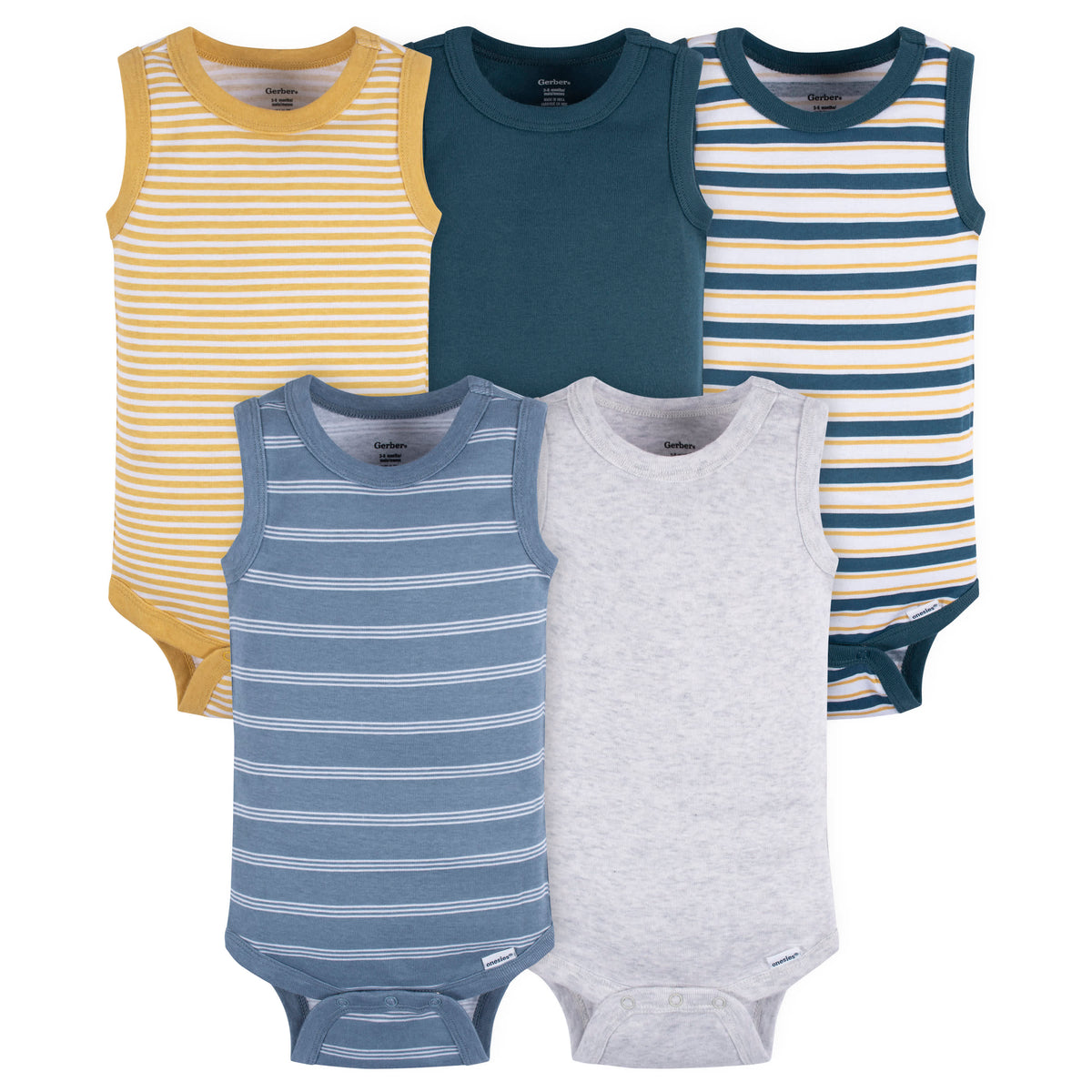 5-Pack Baby Boys Blue Stripe Sleeveless Onesies Bodysuits