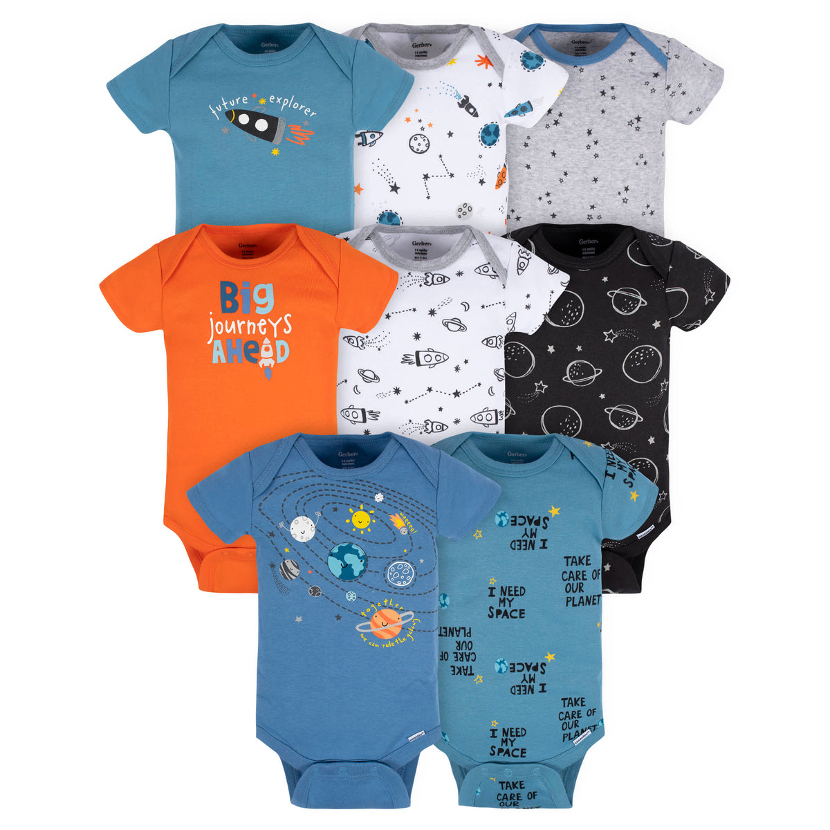 8-Pack Baby Boys Space Explorer Onesies Bodysuits