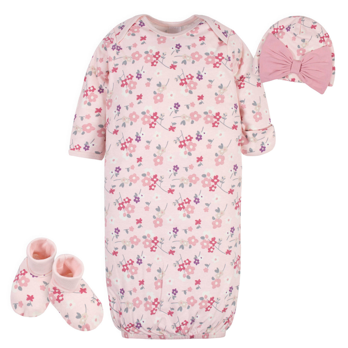 3-Piece Organic Baby Girls Wild Flower Gown Set