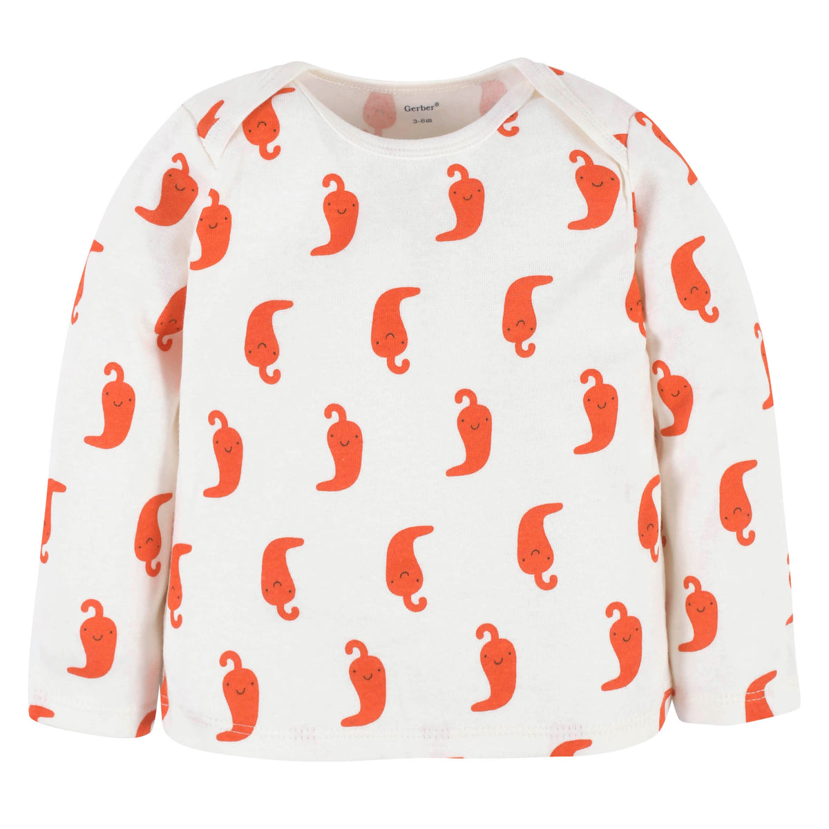 3-Piece Baby Neutral Peppers Long Sleeve Shirt, Footed Pant, & Cap Set, view 2