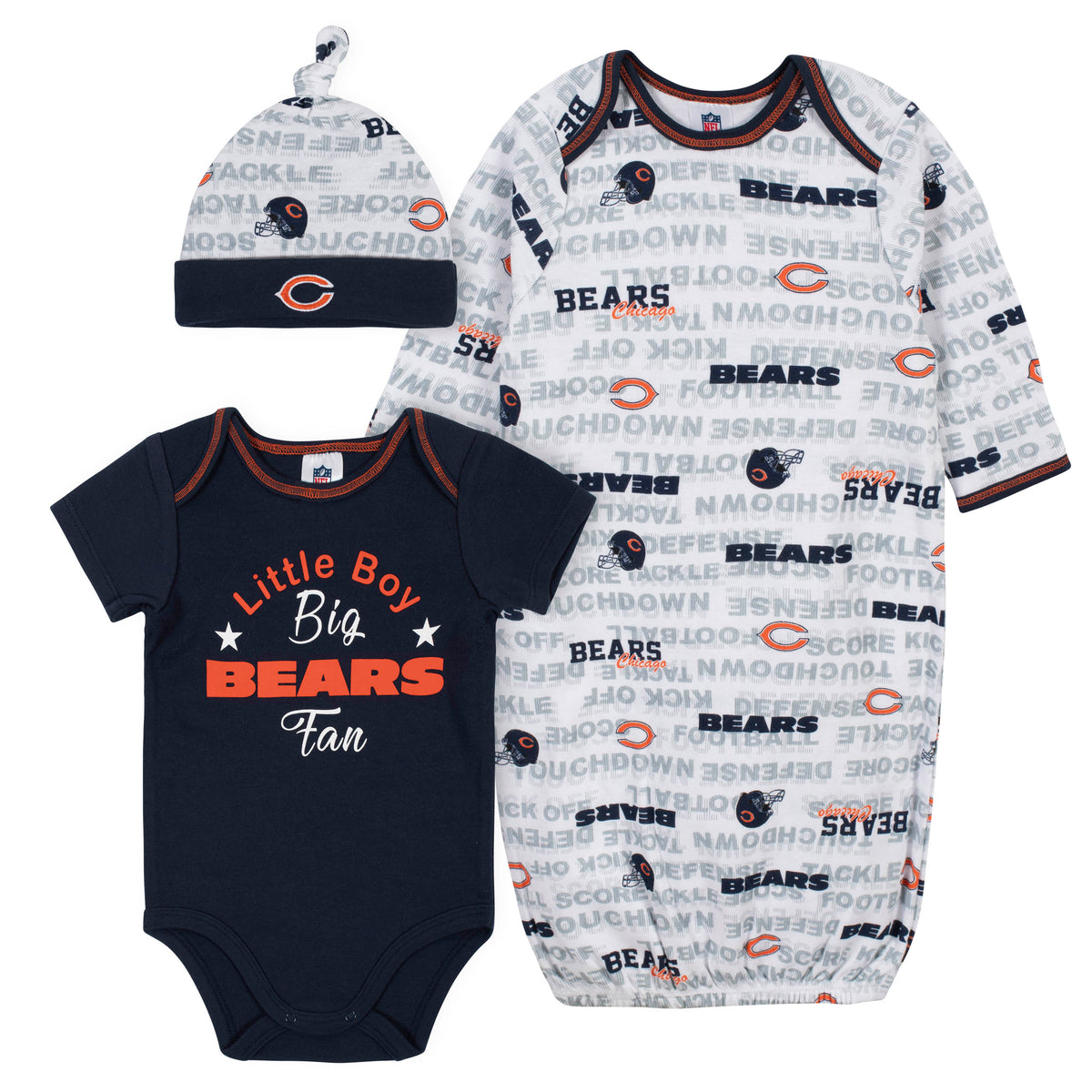 Baby Boys 3-Piece Chicago Bears Bodysuit, Gown, and Cap Set