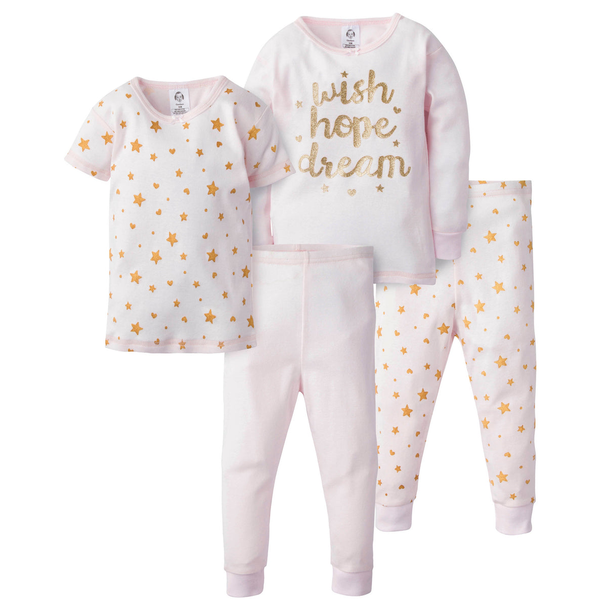 4-Piece Baby Girls Wish Hope Dream Cotton PJ's