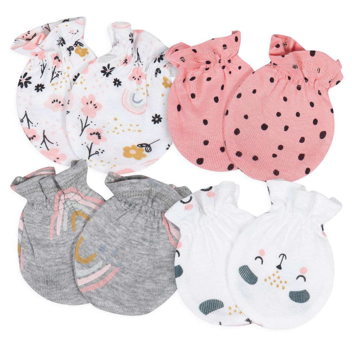 4-Pack Baby Girls Bear No Scratch Mittens Set