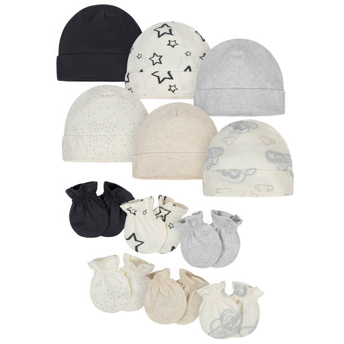 12-Pack Baby Neutral Words Cap and Mitten Set