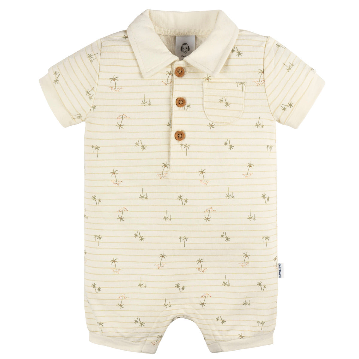Baby Boys Palm Tree Stripe Collared Romper