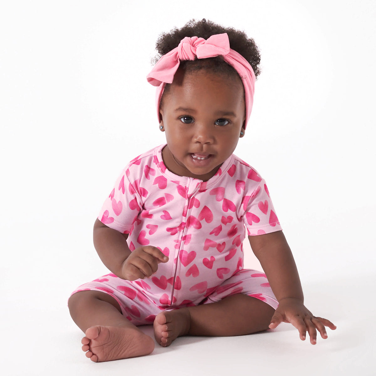 Baby Girls Heartfelt Buttery Soft Viscose Made from Eucalyptus Snug Fit Romper, view 1