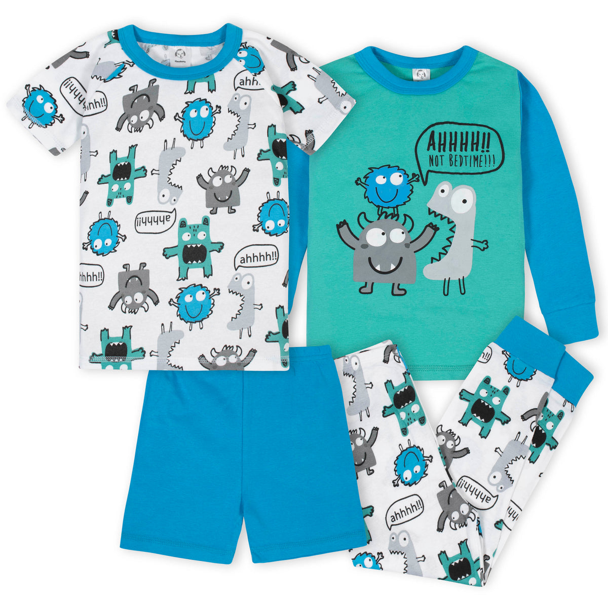 4-Piece Boys Monster Cotton Pajamas