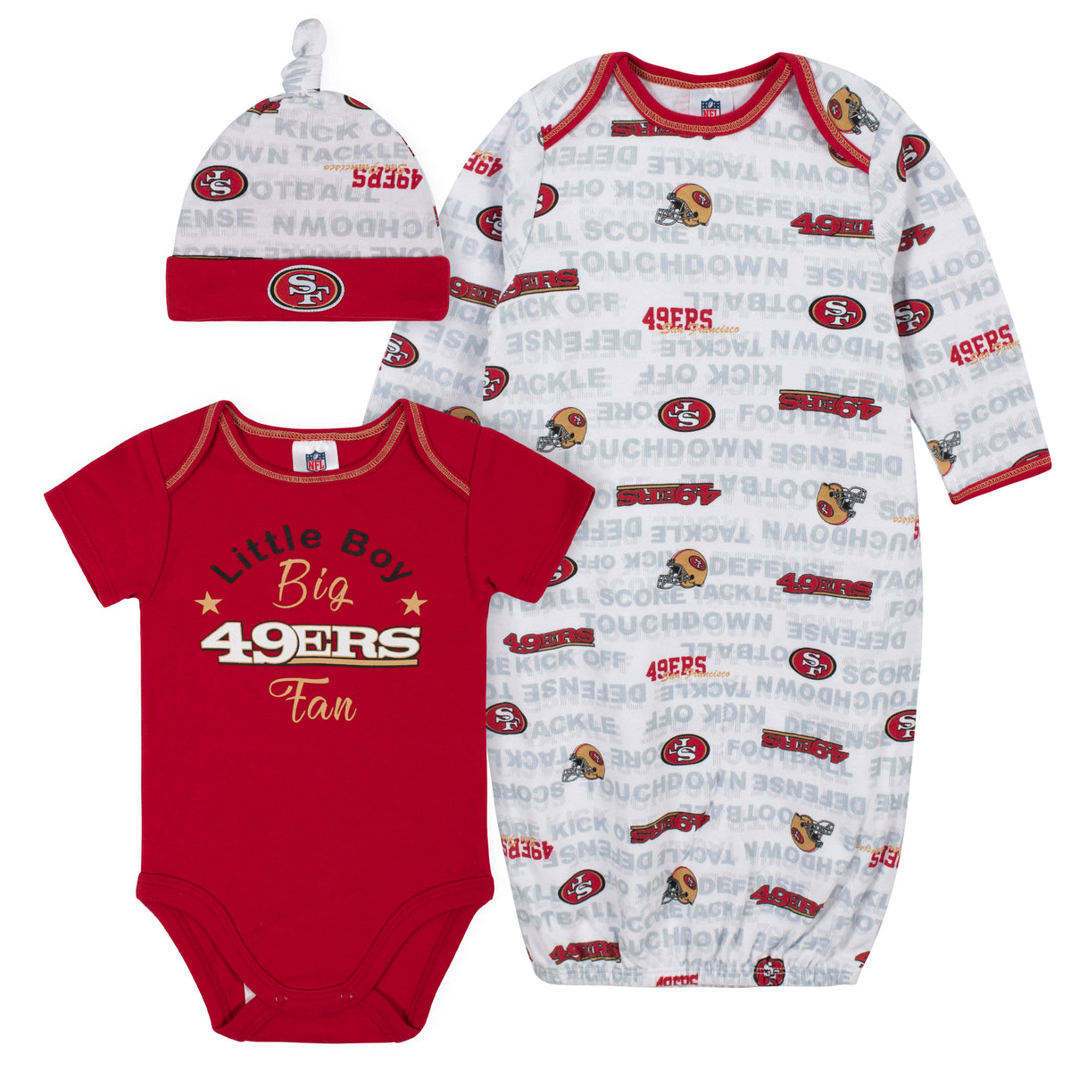 Baby Boys 3-Piece San Francisco 49ers Bodysuit, Gown, and Cap Set