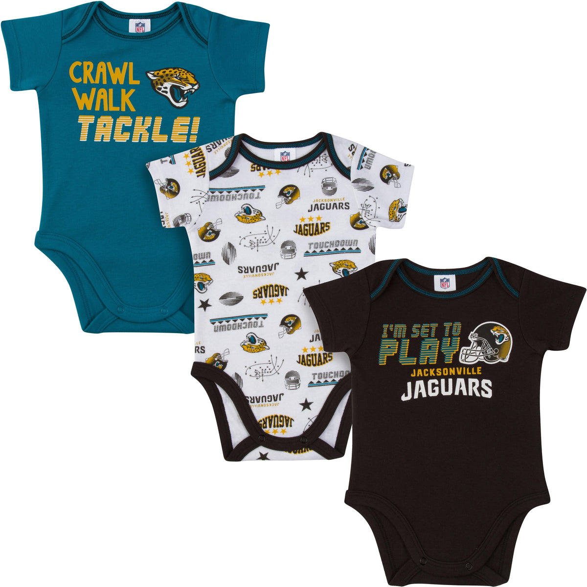 3-Pack Jacksonville Jaguars Short Sleeve Bodysuits