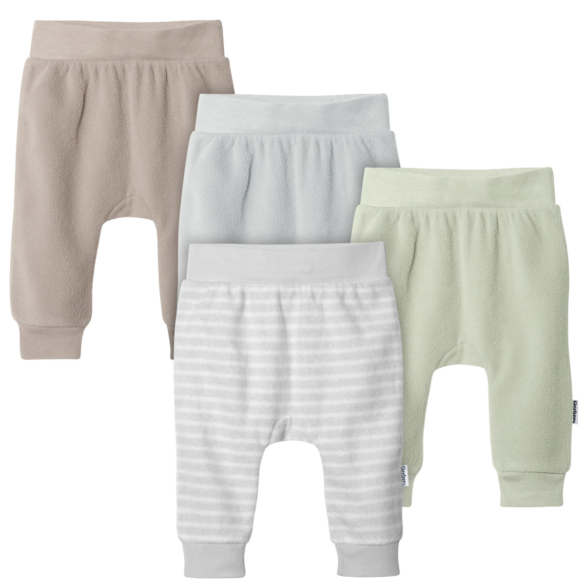 4-Pack Baby Neutral Gray and Green Fleece Pants