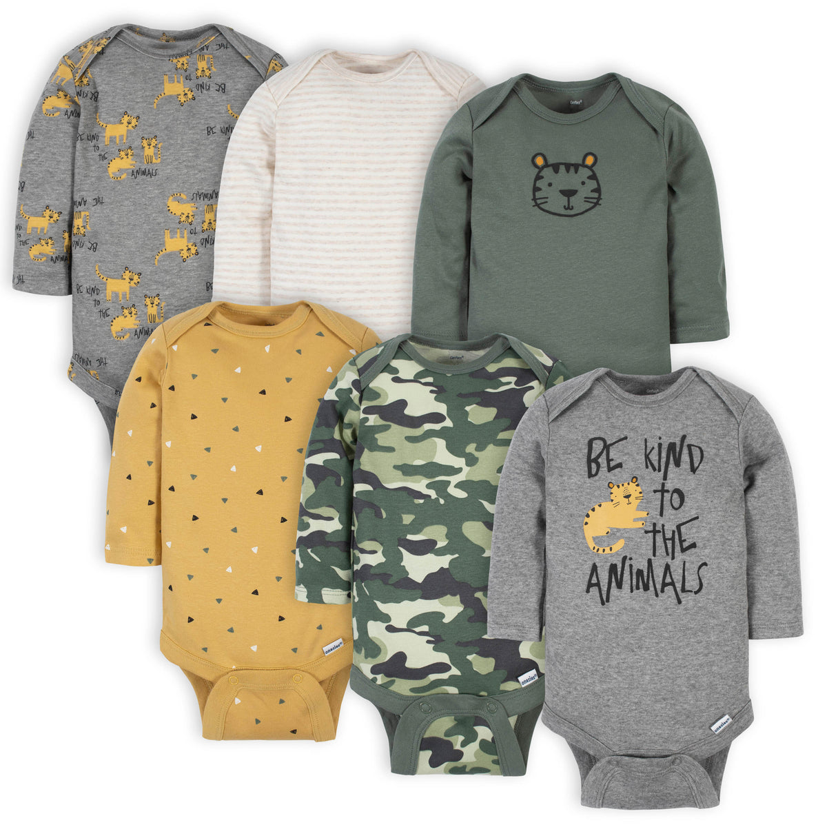 6-Pack Baby Boys Tiger Long Sleeve Onesies Bodysuits