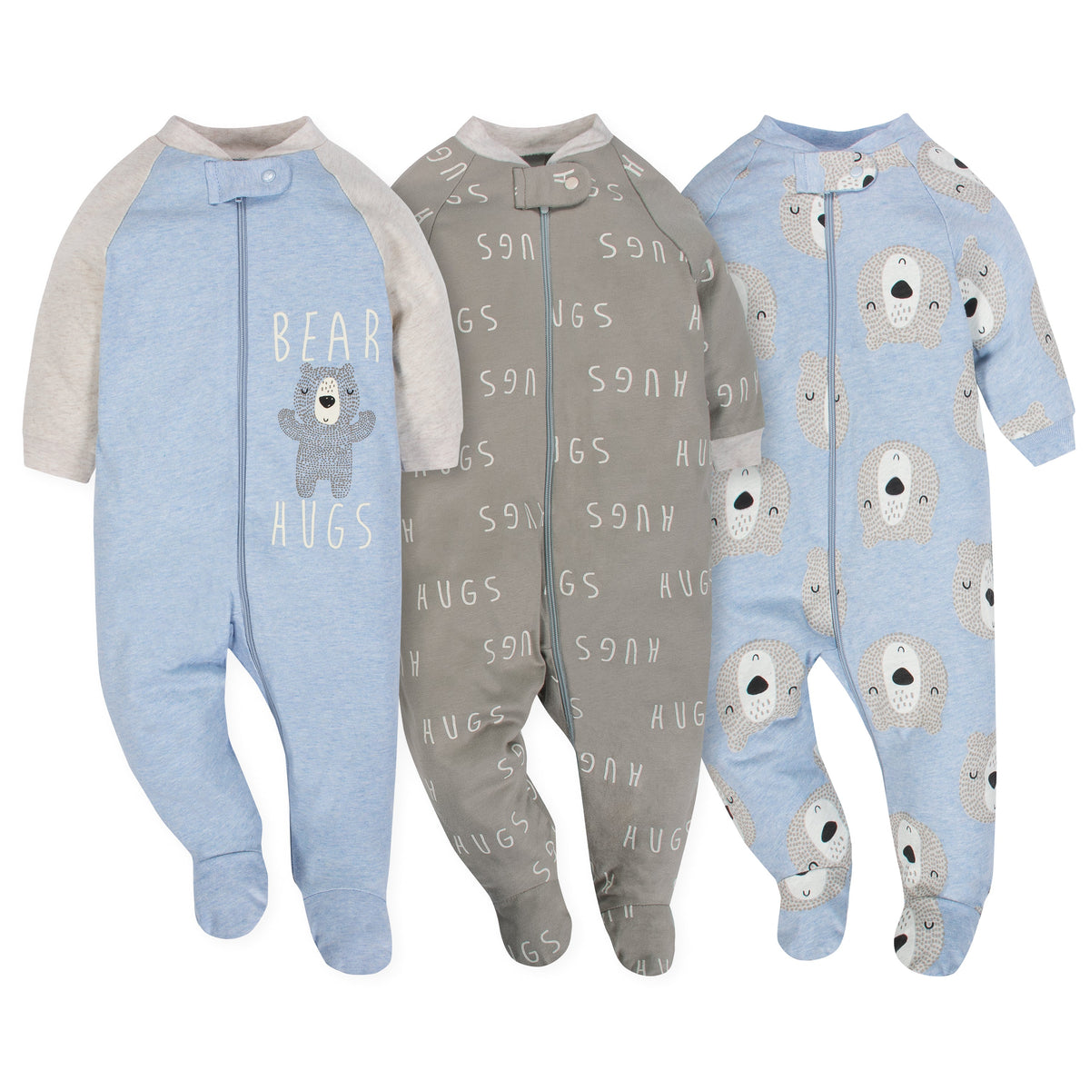 3-Pack Organic Baby Boys Hugs Sleep 'n Plays
