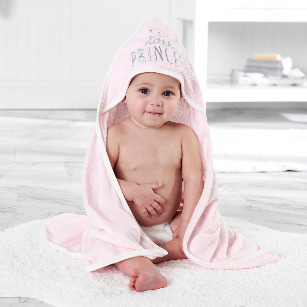 2-Pack Organic Baby Girls Princess Terry Hooded Towels, view 4