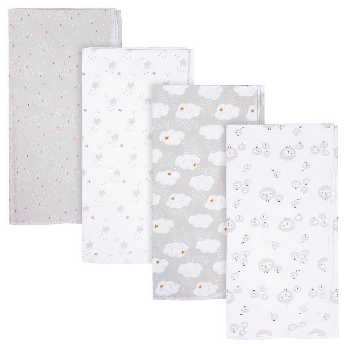 4-Pack Baby Neutral Lamb Flannel Blankets
