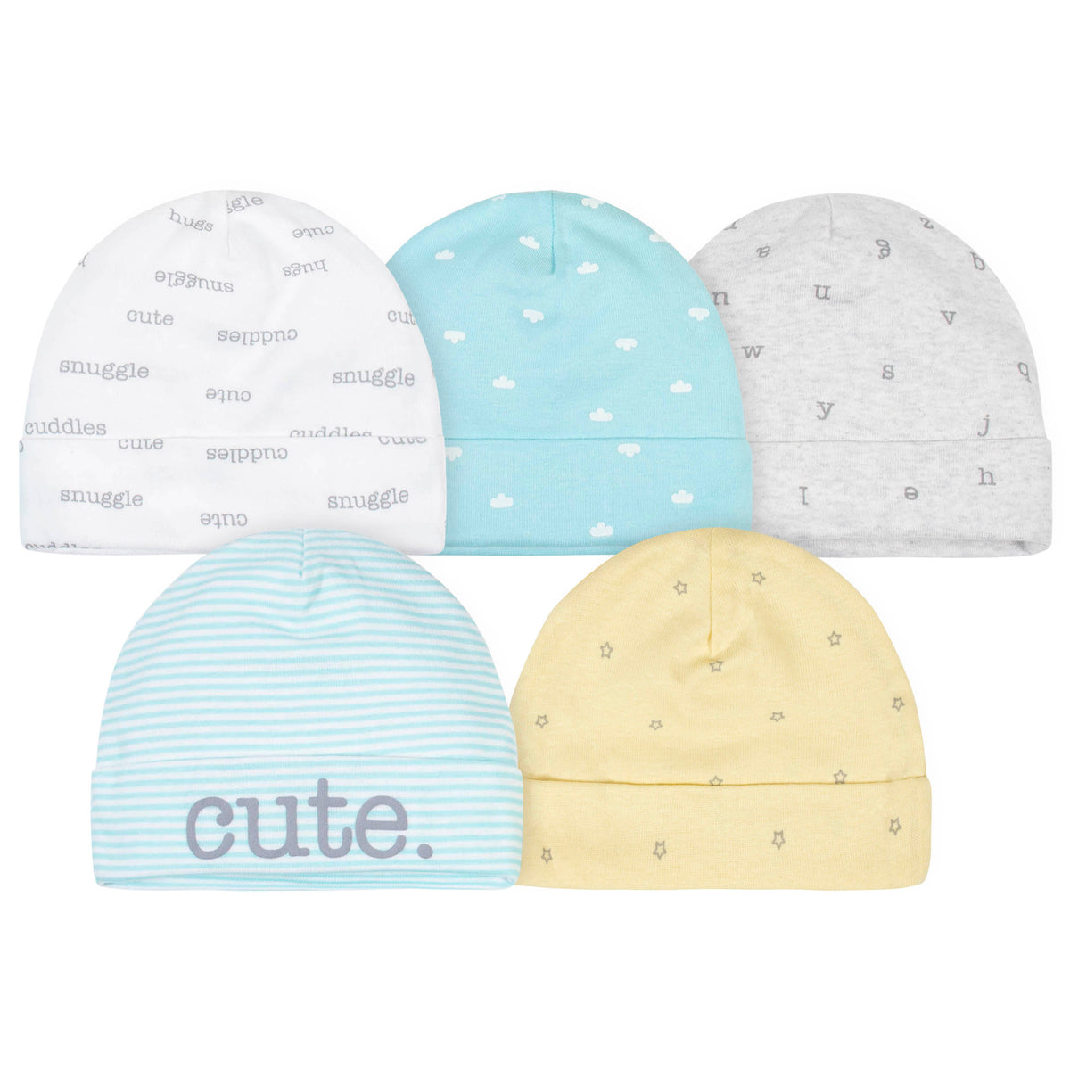 5-Pack Baby Neutral "Cute" Caps Set