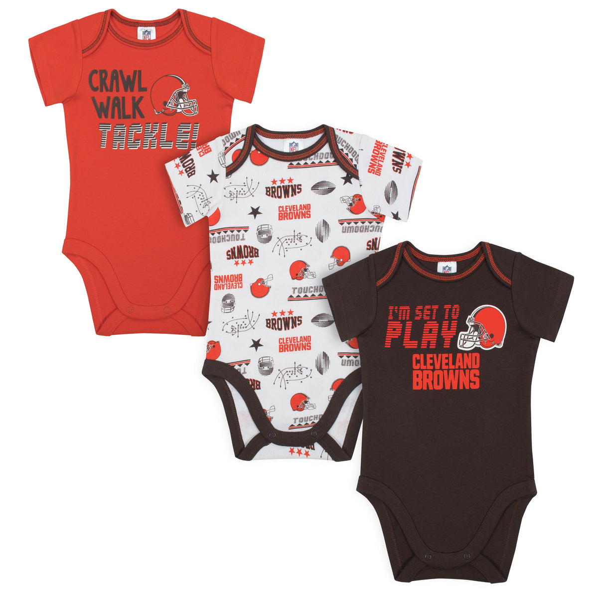 3-Pack Cleveland Browns Short Sleeve Bodysuits