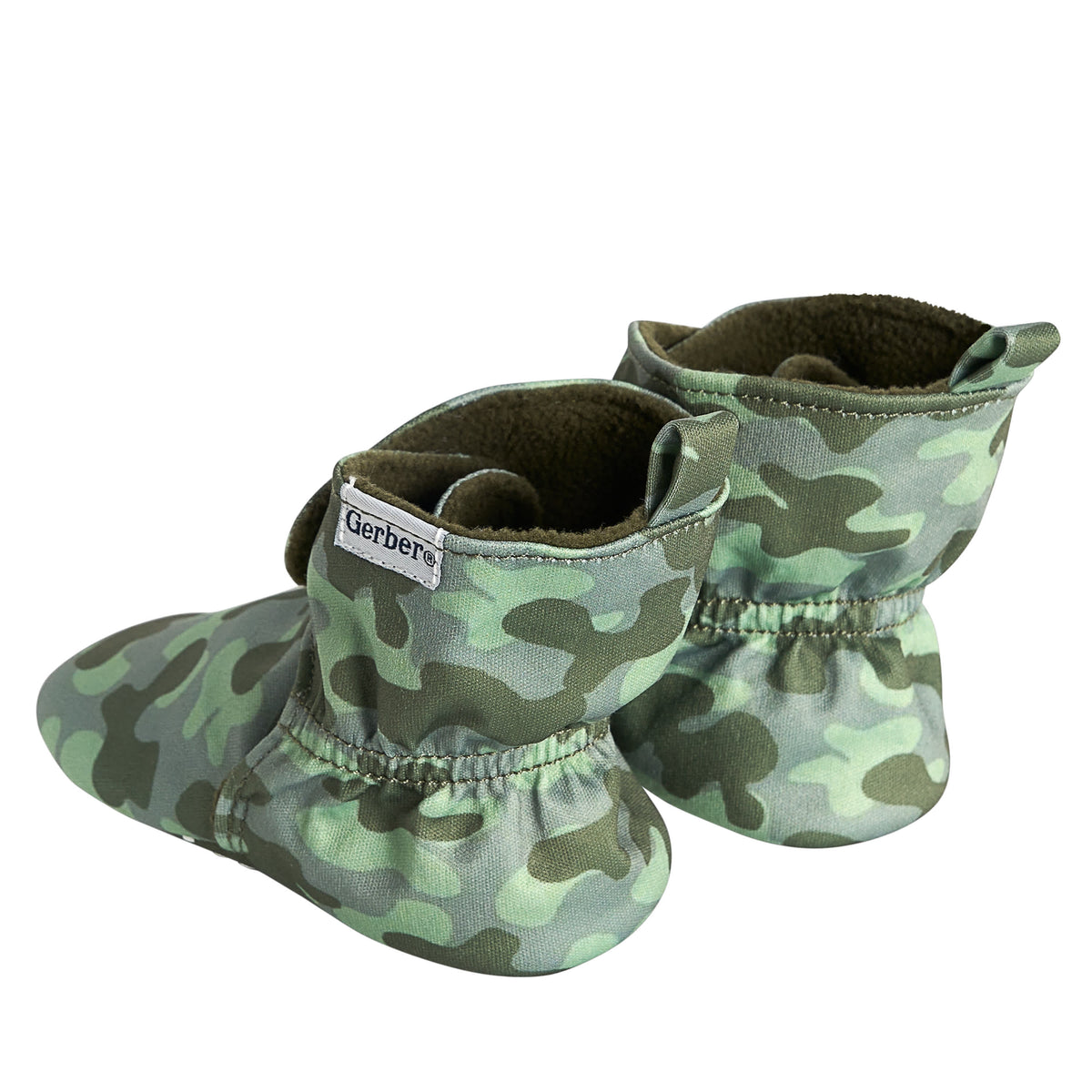 Baby Boys Green Camo Soft Booties, view 5