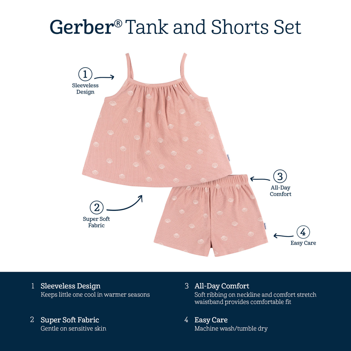 2-Piece Infant and Toddler Girls Seashells Tank Top & Shorts Set, view 7