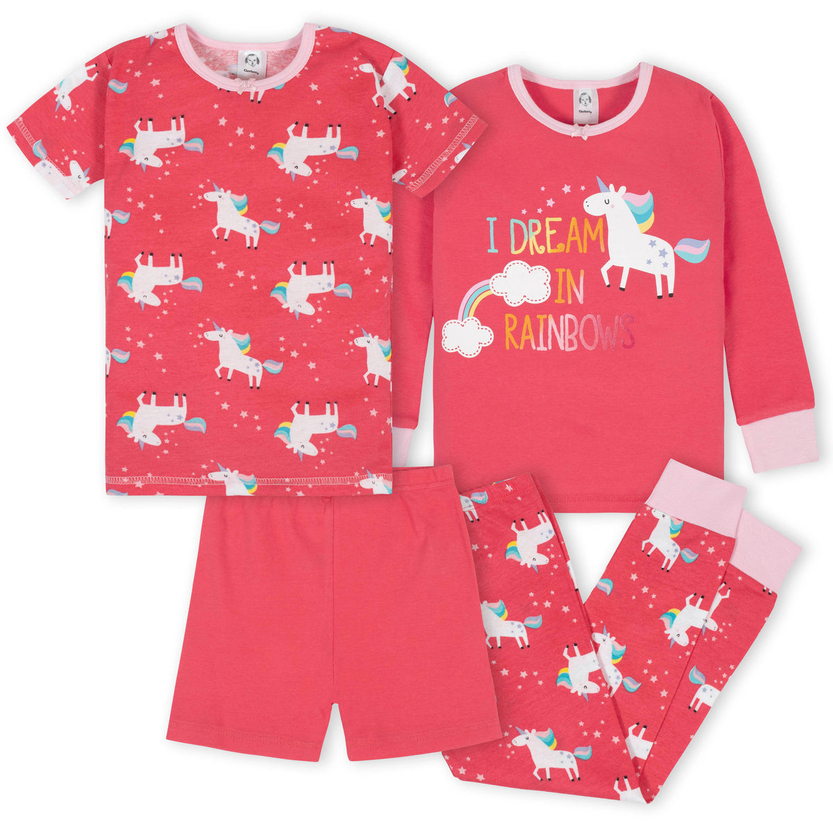 4-Piece Girls Unicorn Cotton Pajamas