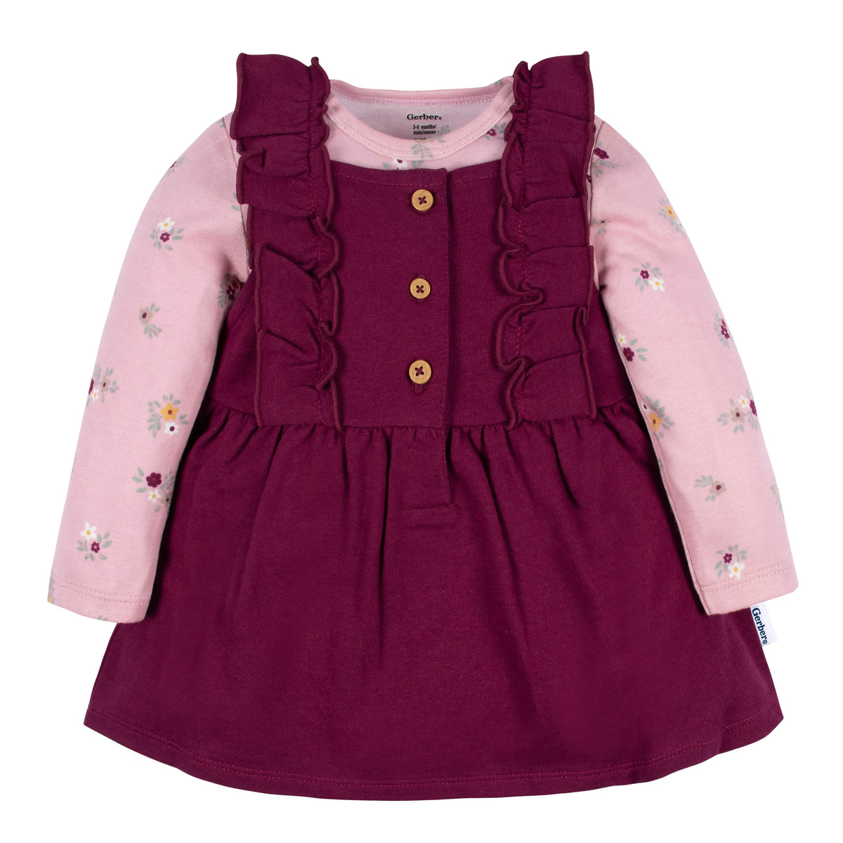 2-Piece Baby Girls Purple Floral Jumper & Bodysuit Set, view 1