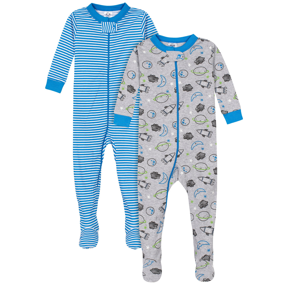 2-Pack Boys Space Snug Fit Footed Cotton Pajamas