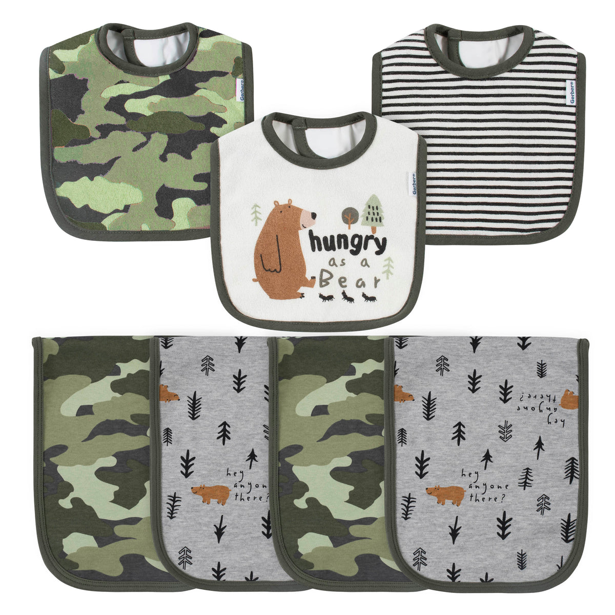 7-Piece Baby Neutral Bear Terry Bibs & Terry Burp Cloths Set