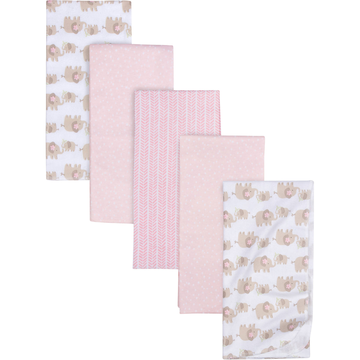 5-Pack Baby Girls Elephants Flannel Receiving Blankets